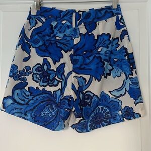 Blue Floral High-Waisted Shorts